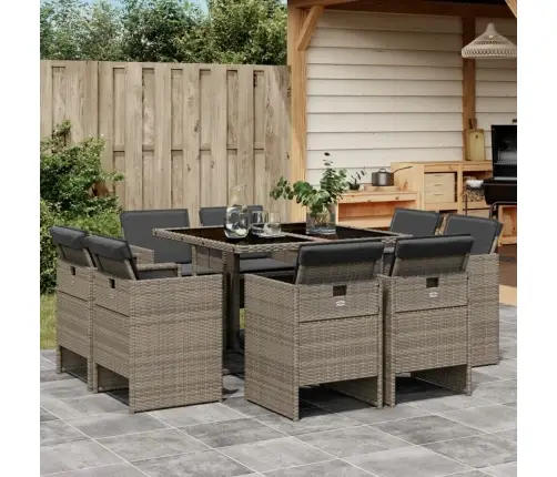 Sodo Komplektas Su Pagalvėlėmis, 9 Dalių, Pilkas, Poliratanas