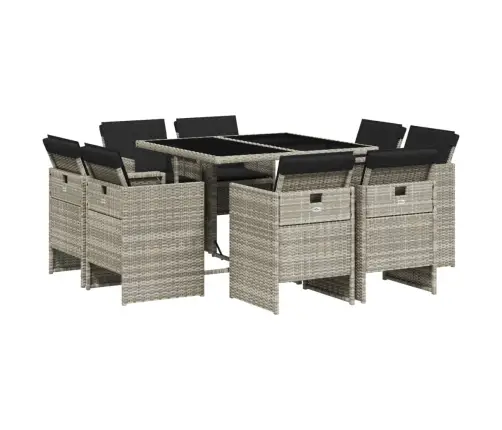 9-Daļīgs Dārza Mēbeļu Komplekts, Matrači,Gaiši Pelēka Pe Pinums Vidaxl