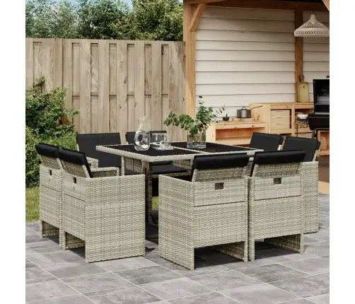 9-Daļīgs Dārza Mēbeļu Komplekts, Matrači,Gaiši Pelēka Pe Pinums Vidaxl