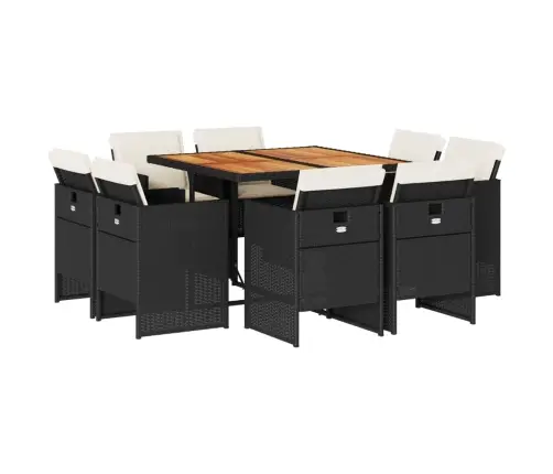 9-Osaline Aiamööbli Komplekt Patjadega, Must, Polürotang