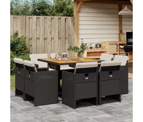 9-Osaline Aiamööbli Komplekt Patjadega, Must, Polürotang