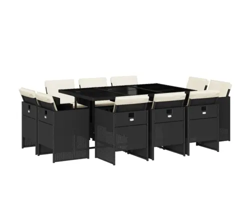 11-Daļīgs Dārza Mēbeļu Komplekts, Matrači, Melna Pe Rotangpalma Vidaxl