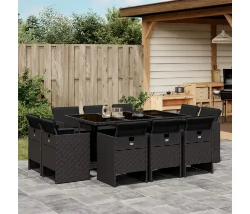 11-Daļīgs Dārza Mēbeļu Komplekts, Matrači, Melna Pe Rotangpalma Vidaxl