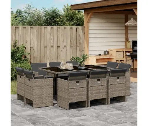 Sodo Komplektas Su Pagalvėlėmis, 11 Dalių, Pilkas, Poliratanas