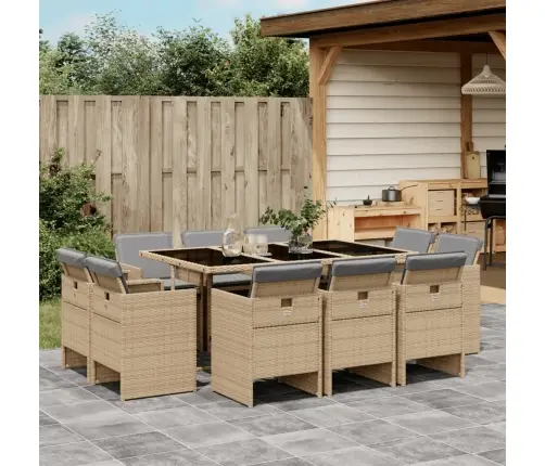 11-Daļīgs Virtuves Mēbeļu Komplekts Ar Matračiem,Pe Rotangpalma Vidaxl