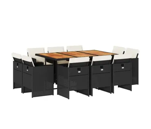 11-Daļīgs Dārza Mēbeļu Komplekts, Matrači, Melna Pe Rotangpalma Vidaxl