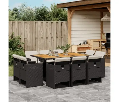 11-Daļīgs Dārza Mēbeļu Komplekts, Matrači, Melna Pe Rotangpalma Vidaxl