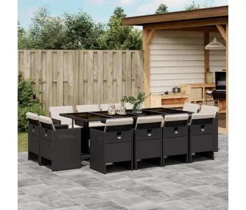 13-Daļīgs Dārza Mēbeļu Komplekts Ar Matračiem, Melns Pe Vidaxl