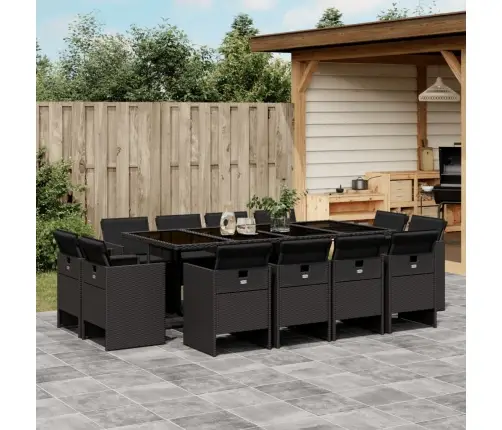 13-Daļīgs Dārza Mēbeļu Komplekts Ar Matračiem, Melns Pe Vidaxl