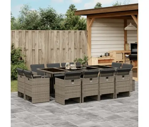 13-Daļīgs Dārza Mēbeļu Komplekts Ar Matračiem, Pelēks Pe Vidaxl