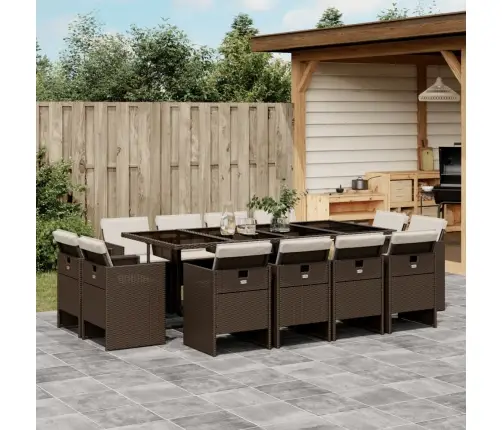 13-Daļīgs Dārza Mēbeļu Komplekts, Matrači, Brūna Pe Rotangpalma Vidaxl