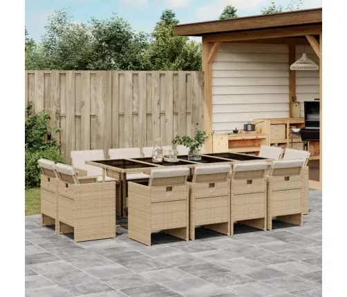 13-Osaline Aia Söögimööbli Komplekt Patjadega, Beež, Pe-Rotang