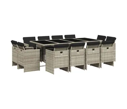 13-Daļīgs Dārza Mēbeļu Komplekts Ar Matračiem, Gaiši Pelēka Pe Vidaxl