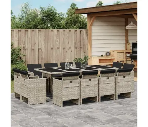 13-Daļīgs Dārza Mēbeļu Komplekts Ar Matračiem, Gaiši Pelēka Pe Vidaxl