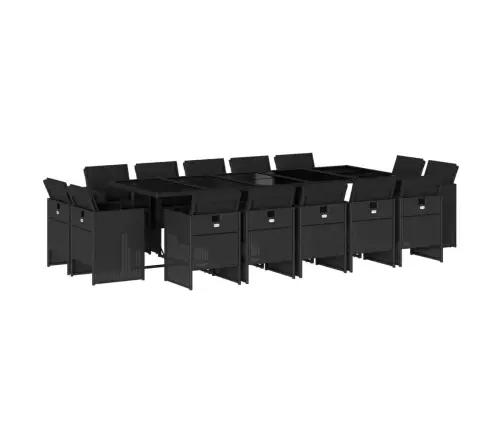 15-Osaline Aia Söögimööbli Komplekt Patjadega, Must, Polürotang