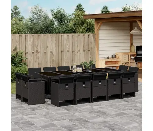 15-Osaline Aia Söögimööbli Komplekt Patjadega, Must, Polürotang