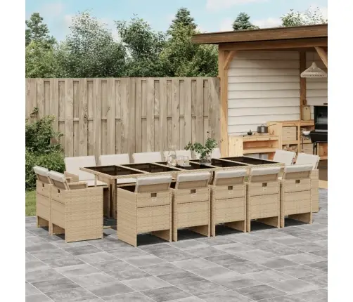 15-Daļīgs Dārza Mēbeļu Komplekts, Matrači, Bēša Pe Rotangpalma Vidaxl