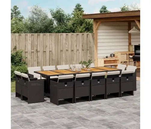 15-Osaline Aia Söögimööbli Komplekt Patjadega, Must, Polürotang