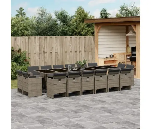 17-Osaline Aia Söögimööbli Komplekt Patjadega, Hall, Polürotang