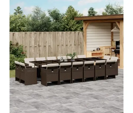 17-Daļīgs Dārza Mēbeļu Komplekts, Matrači, Brūna Pe Rotangpalma Vidaxl