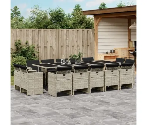 17-Daļīgs Dārza Mēbeļu Komplekts Ar Matračiem, Gaiši Pelēka Pe Vidaxl