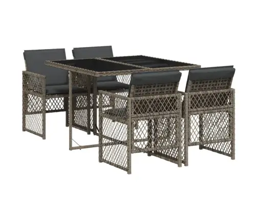 5-Osaline Aiamööbli Komplekt Patjadega, Hall, Polürotang
