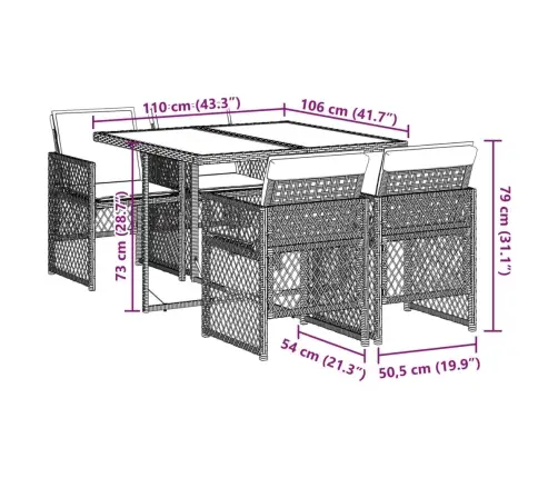 5-Osaline Aiamööbli Komplekt Patjadega, Hall, Polürotang