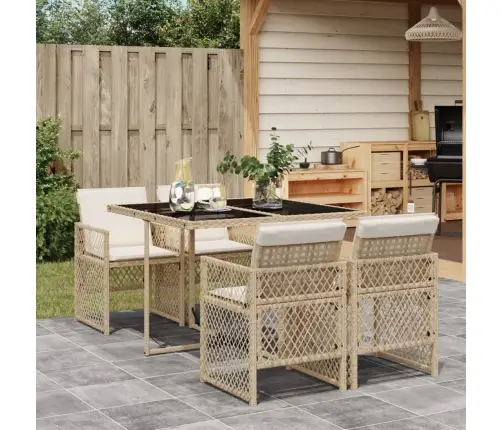 5-Daļīgs Dārza Mēbeļu Komplekts, Matrači, Bēša Pe Rotangpalma Vidaxl