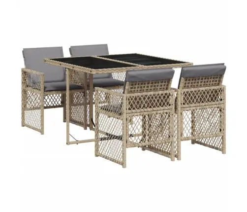 5-Daļīgs Dārza Mēbeļu Komplekts, Matrači, Bēša Pe Rotangpalma Vidaxl