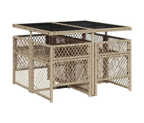 5-Daļīgs Dārza Mēbeļu Komplekts, Matrači, Bēša Pe Rotangpalma Vidaxl