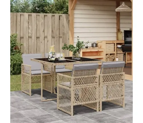 5-Daļīgs Dārza Mēbeļu Komplekts, Matrači, Bēša Pe Rotangpalma Vidaxl