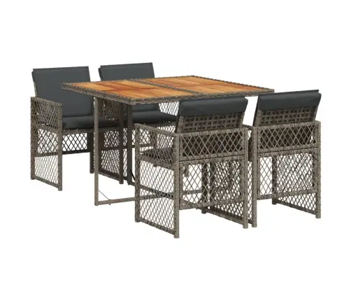 5-Daļīgs Dārza Mēbeļu Komplekts, Matrači, Pelēka Pe Rotangpalma Vidaxl