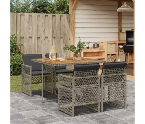 5-Daļīgs Dārza Mēbeļu Komplekts, Matrači, Pelēka Pe Rotangpalma Vidaxl