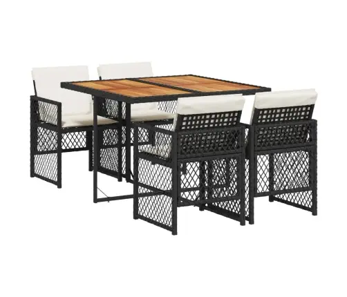5-Daļīgs Dārza Mēbeļu Komplekts, Matrači, Melna Pe  Rotangpalma Vidaxl