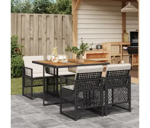 5-Daļīgs Dārza Mēbeļu Komplekts, Matrači, Melna Pe  Rotangpalma Vidaxl