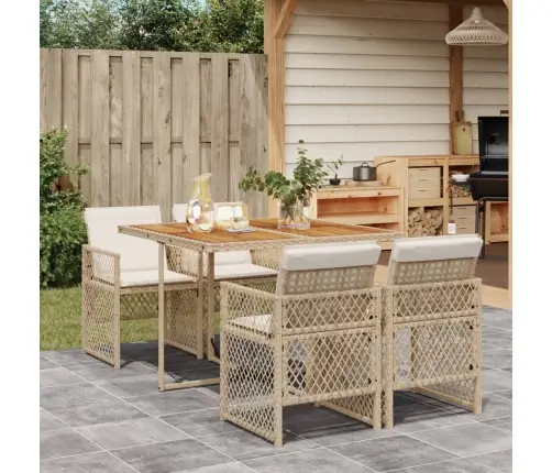 5-Daļīgs Dārza Mēbeļu Komplekts, Matrači, Bēša Pe Rotangpalma Vidaxl