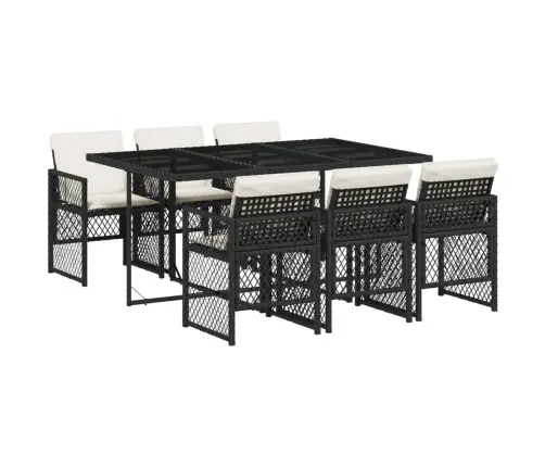 7-Osaline Aiamööblikomplekt Patjadega, Must, Polürotang