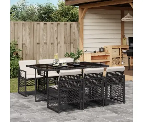 7-Osaline Aiamööblikomplekt Patjadega, Must, Polürotang