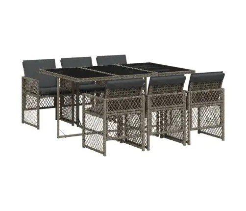 Sodo Komplektas Su Pagalvėlėmis, 7 Dalių, Pilkas, Poliratanas