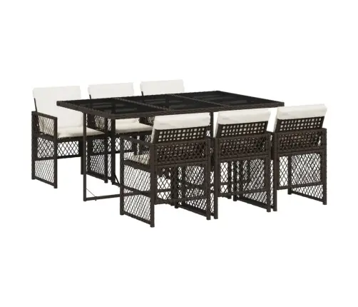 7-Daļīgs Dārza Mēbeļu Komplekts, Matrači, Brūna Pe Rotangpalma Vidaxl