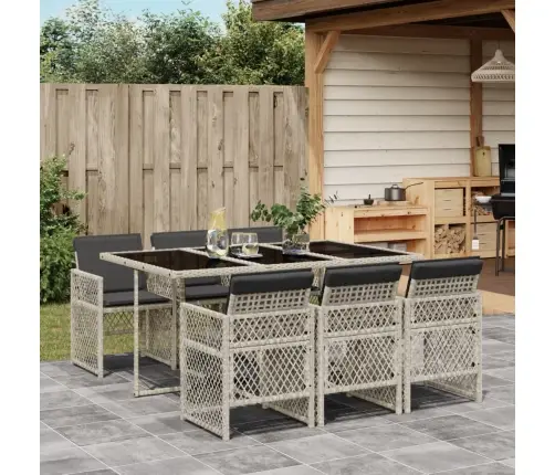 7-Daļīgs Dārza Mēbeļu Komplekts, Matrači,Gaiši Pelēka Pe Pinums Vidaxl