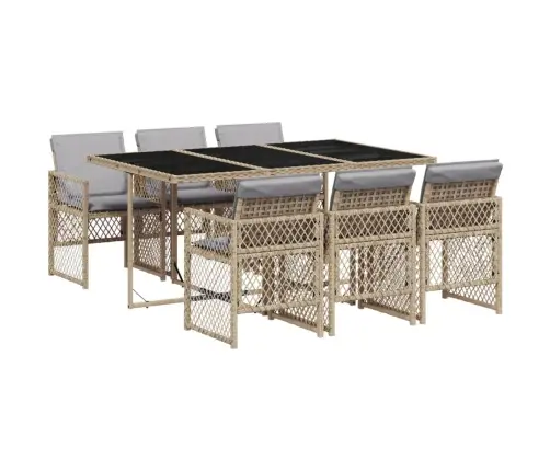 7-Daļīgs Dārza Mēbeļu Komplekts, Matrači, Bēša Pe Rotangpalma Vidaxl