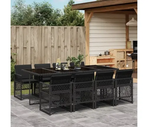 9-Osaline Aiamööbli Komplekt Patjadega, Must, Polürotang
