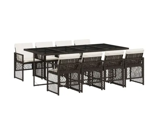 9-Osaline Aia Söögimööbli Komplekt Patjadega, Pruun, Polürotang