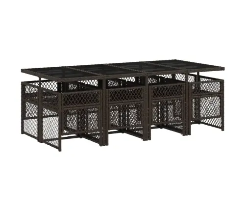 9-Osaline Aia Söögimööbli Komplekt Patjadega, Pruun, Polürotang