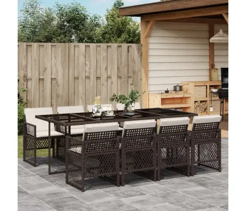 9-Osaline Aia Söögimööbli Komplekt Patjadega, Pruun, Polürotang