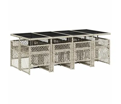 9-Daļīgs Dārza Mēbeļu Komplekts, Matrači,Gaiši Pelēka Pe Pinums Vidaxl