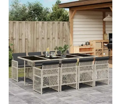 9-Daļīgs Dārza Mēbeļu Komplekts, Matrači,Gaiši Pelēka Pe Pinums Vidaxl