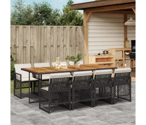 9-Daļīgs Dārza Mēbeļu Komplekts, Matrači, Melns, Pe Rotangpalma Vidaxl