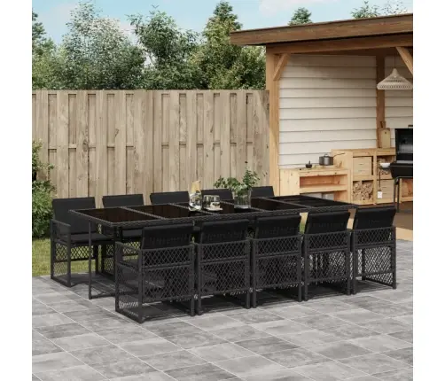 11-Osaline Aiamööbli Komplekt Patjadega, Must, Polürotang